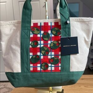 America & Beyond Beaded Olive Tote Bag NWT